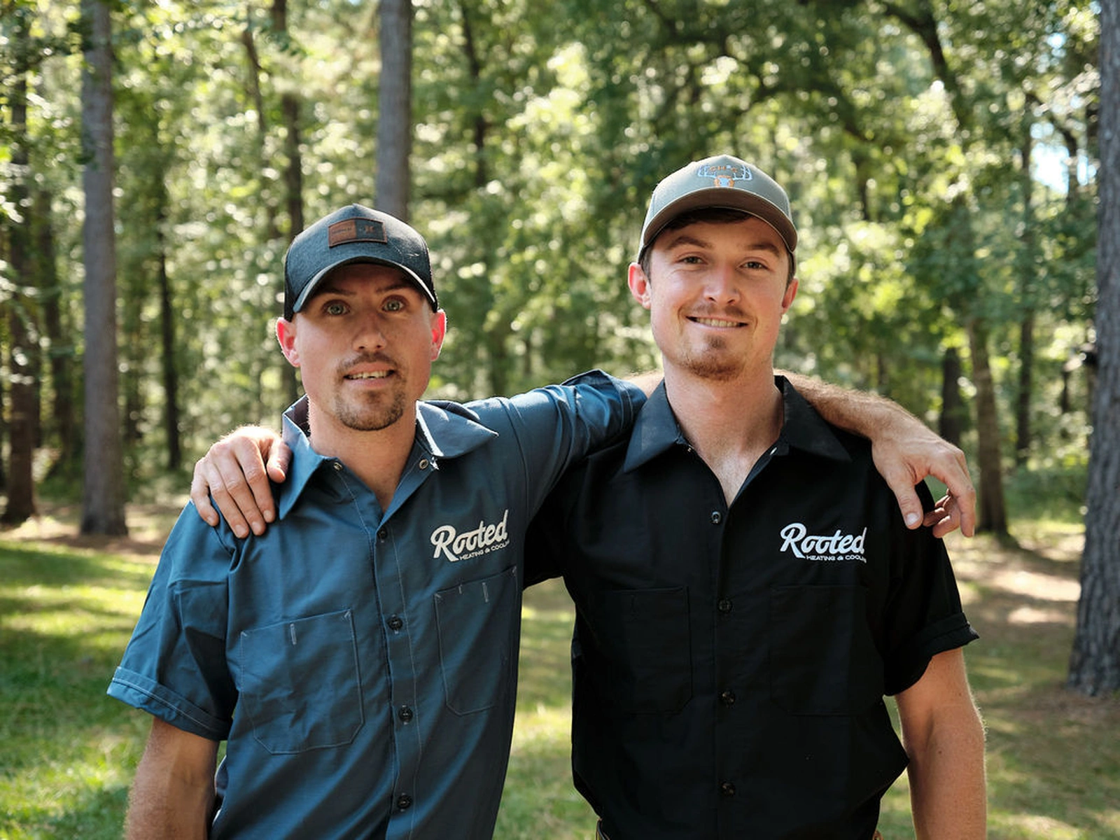Rooted Heating & Air professionals in nature background